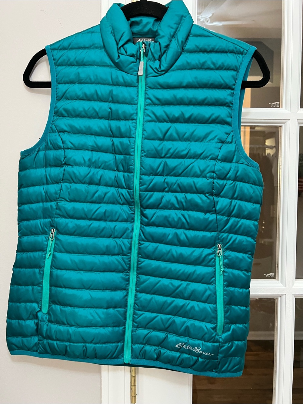 Eddie Bauer Teal Quilted down Packable Puffer Vest sz XS EUC